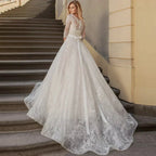 A-Line Luxury Wedding Gowns Lace Applique 3/4 Sleeve Wedding Party Bridal Dresses Vestidos Baratos Con Envio Gratis Robe De