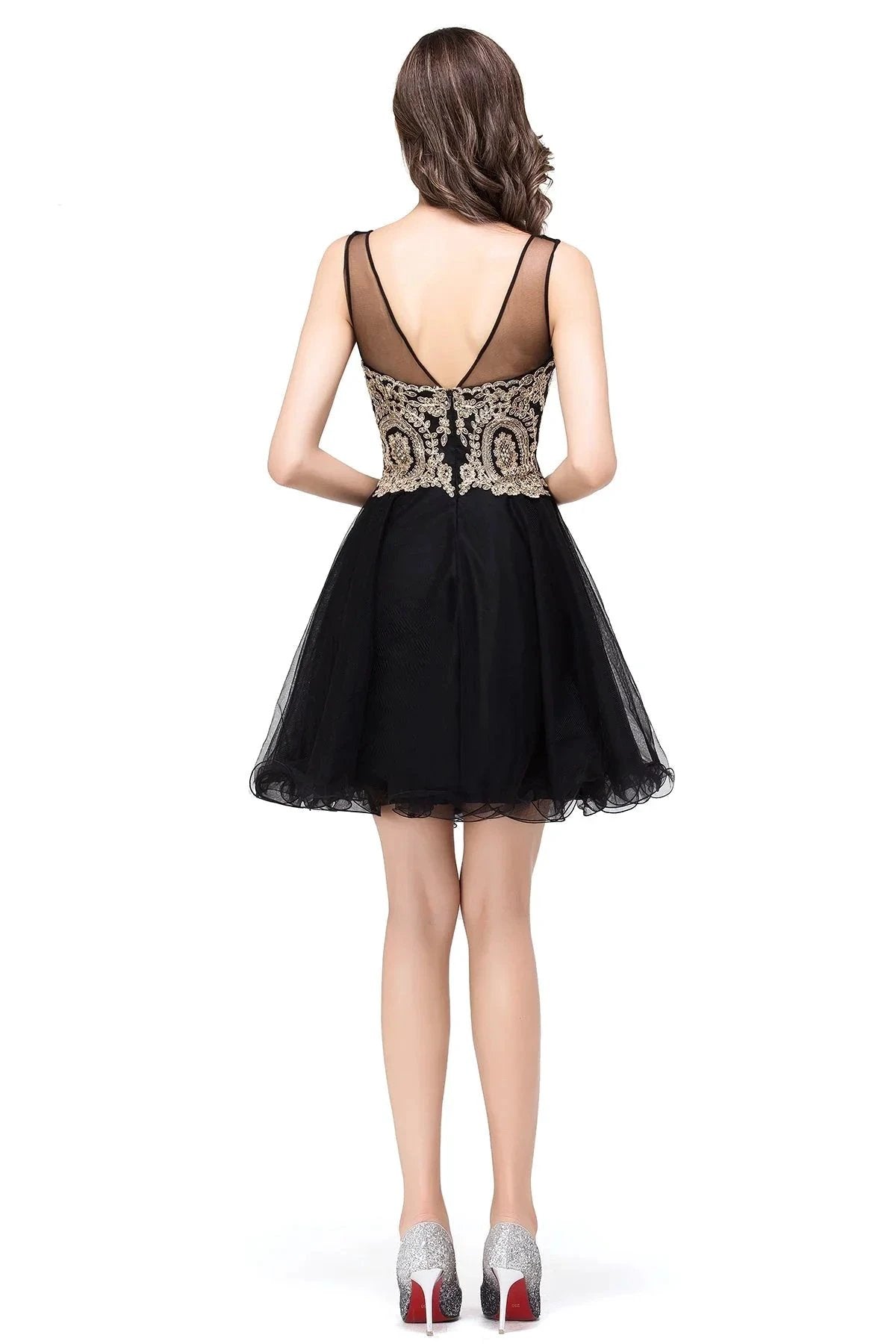 A-line Crew Short Sleeveless Appliques Prom Dresses