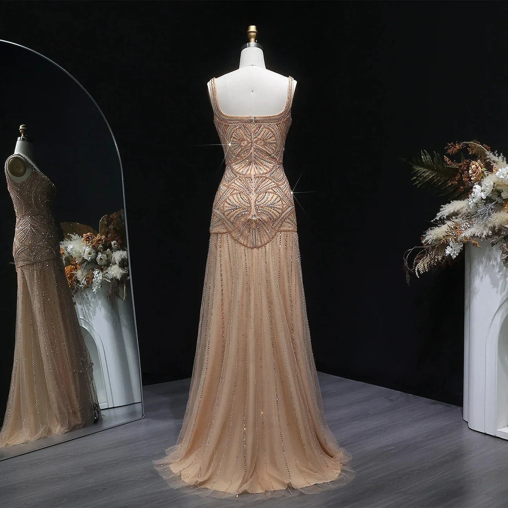 Champagne Beaded Mermaid Evening Dress Luxury Saudi Wedding Gown Customized