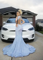 Blue Sparkly Evening Dress Long Mermaid Prom Dress Y1647