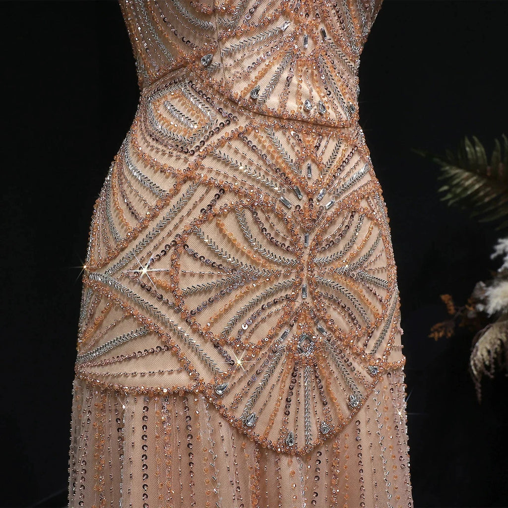 Champagne Beaded Mermaid Evening Dress Luxury Saudi Wedding Gown Customized