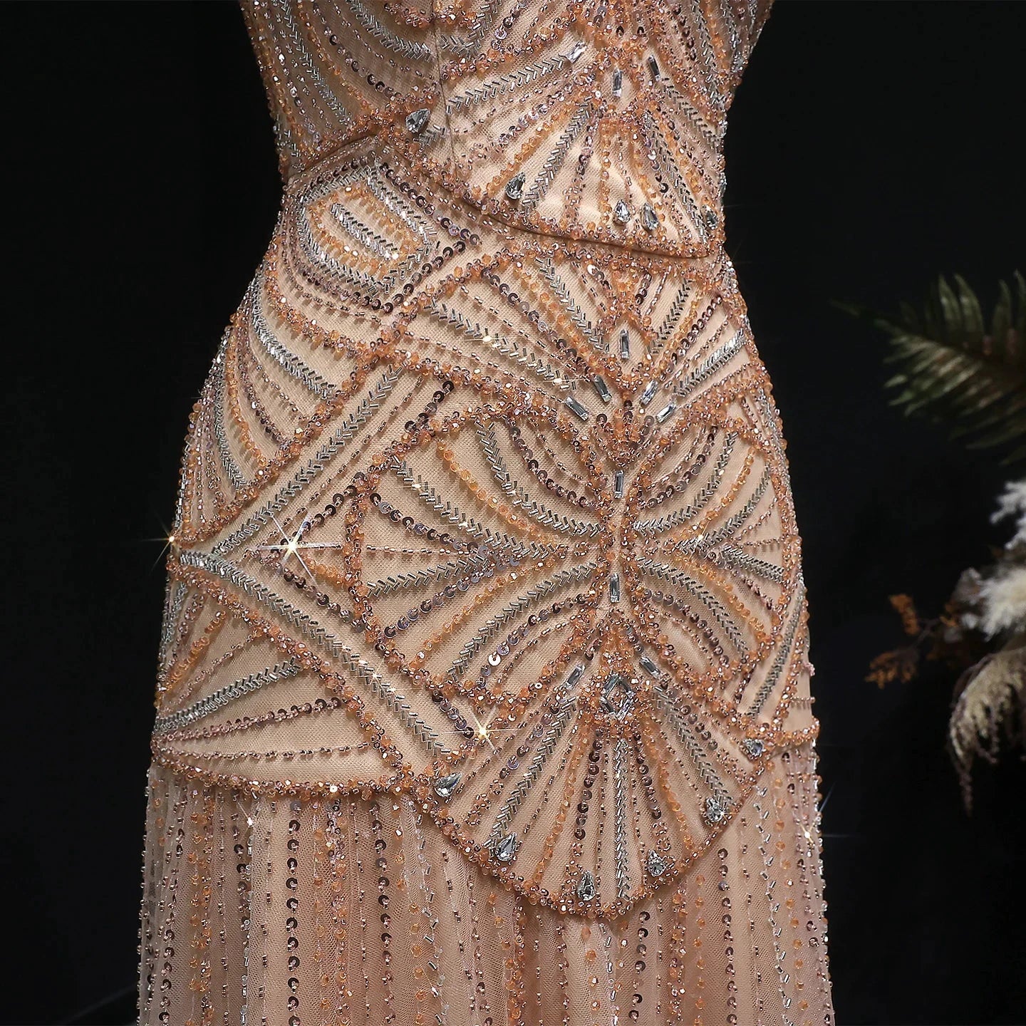 Champagne Beaded Mermaid Evening Dress Luxury Saudi Wedding Gown Customized