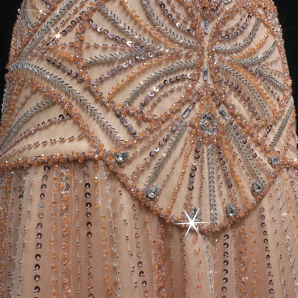 Champagne Beaded Mermaid Evening Dress Luxury Saudi Wedding Gown Customized
