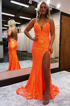 Miracle |Mermaid V Neck Sequins Prom Dress with Slit