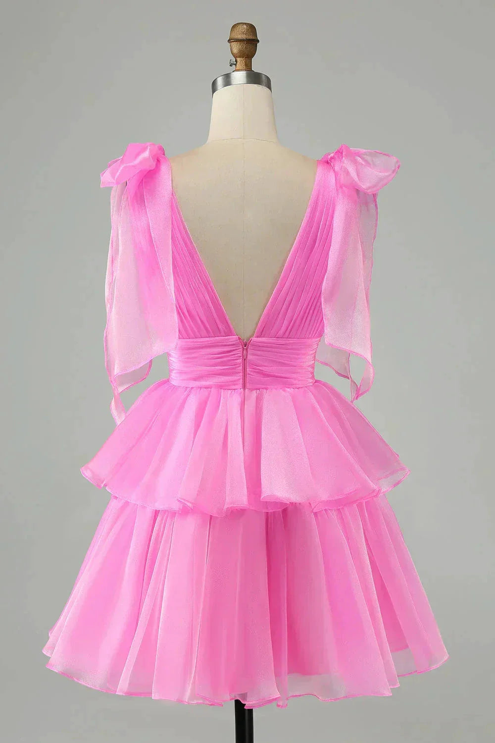 V Neck Pleated Tiered Short Homecoming Dress SYH109