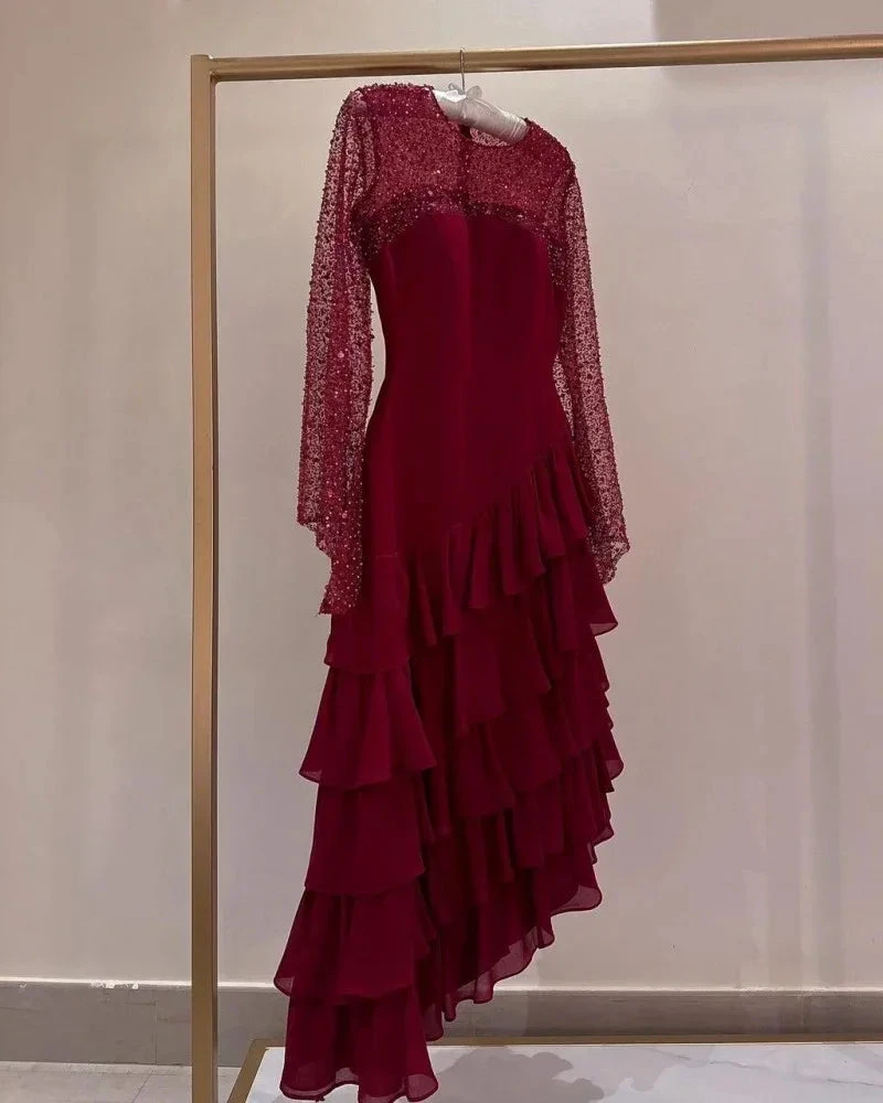 Elegant Sequins Chiffon Multi-Layered Prom Dress Formal Party Evening Dress Y7736