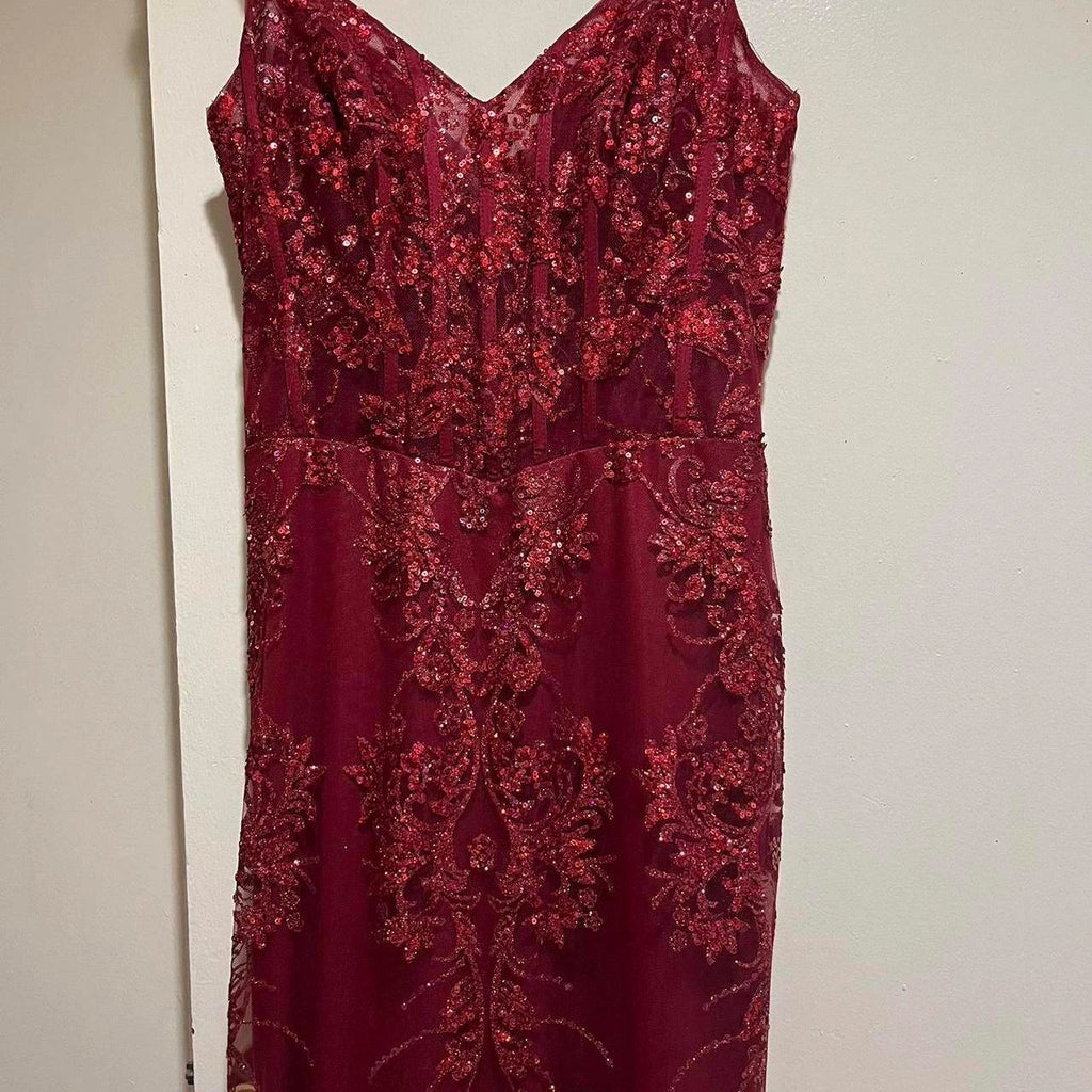 Charming Red Mermaid Lace Appliques Prom Dress,Evening Dress Winter Dance Dress Y4345