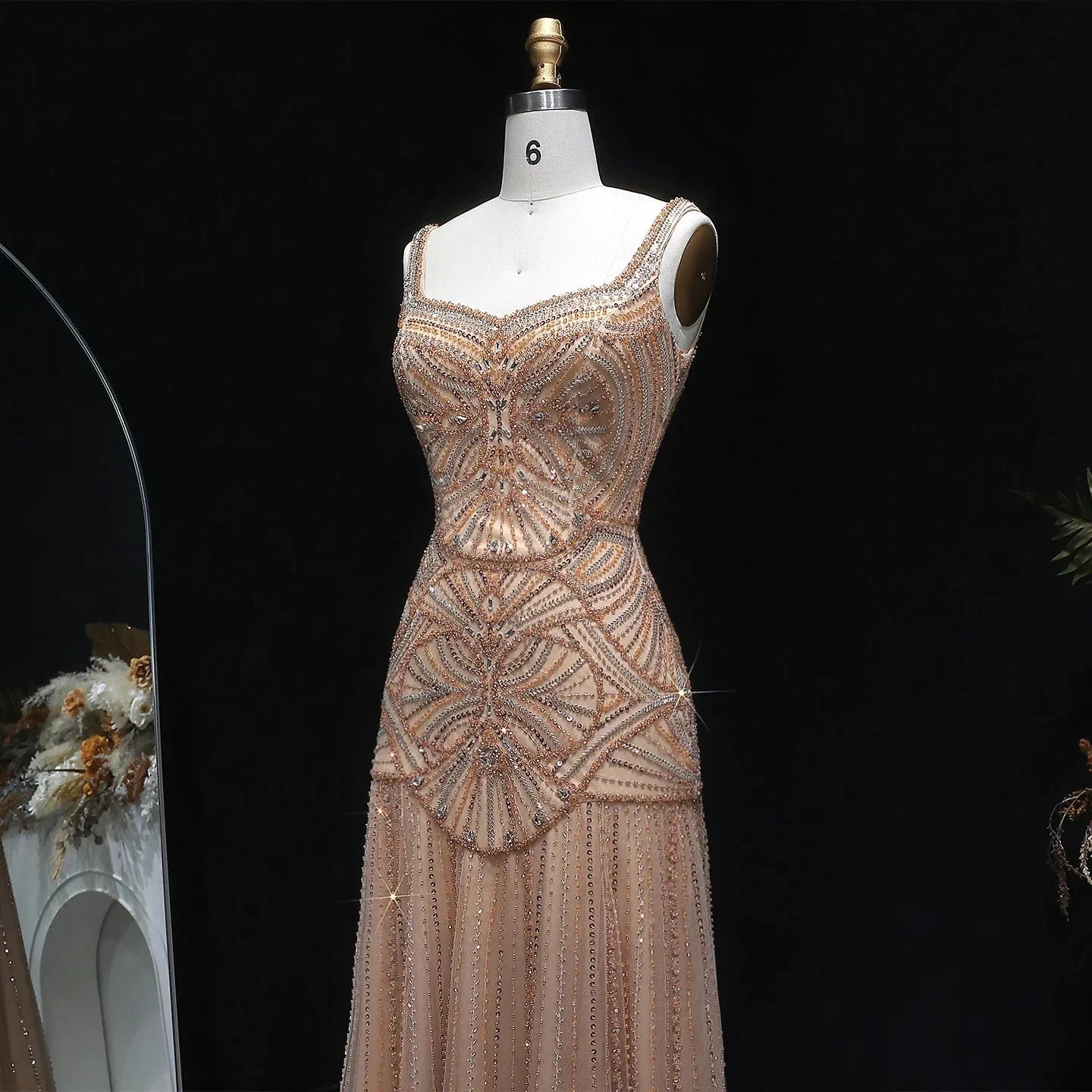 Champagne Beaded Mermaid Evening Dress Luxury Saudi Wedding Gown Customized