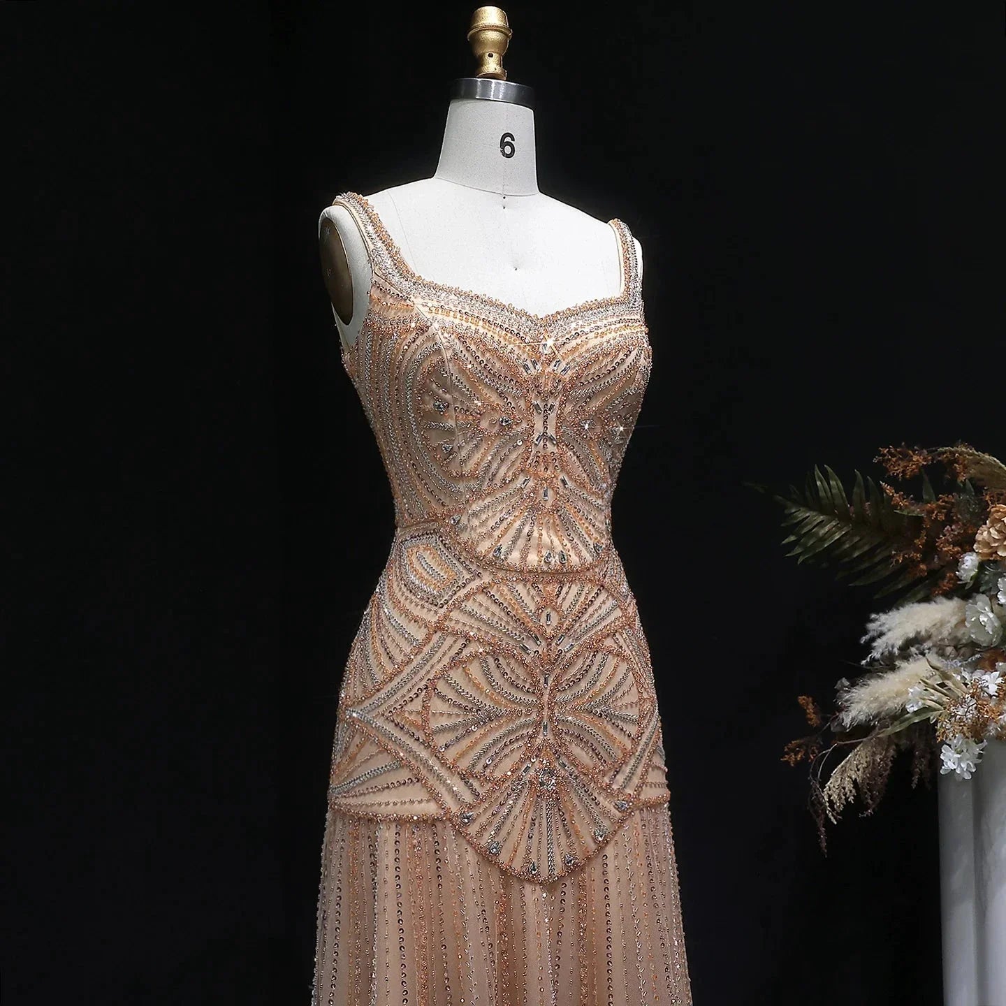 Champagne Beaded Mermaid Evening Dress Luxury Saudi Wedding Gown Customized