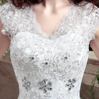 Applqiues Vestido De Noiva Cap Sleeve Wedding Dresses V-neck Vestidos De Novia