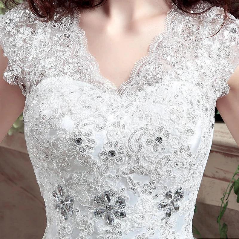 Applqiues Vestido De Noiva Cap Sleeve Wedding Dresses V-neck Vestidos De Novia