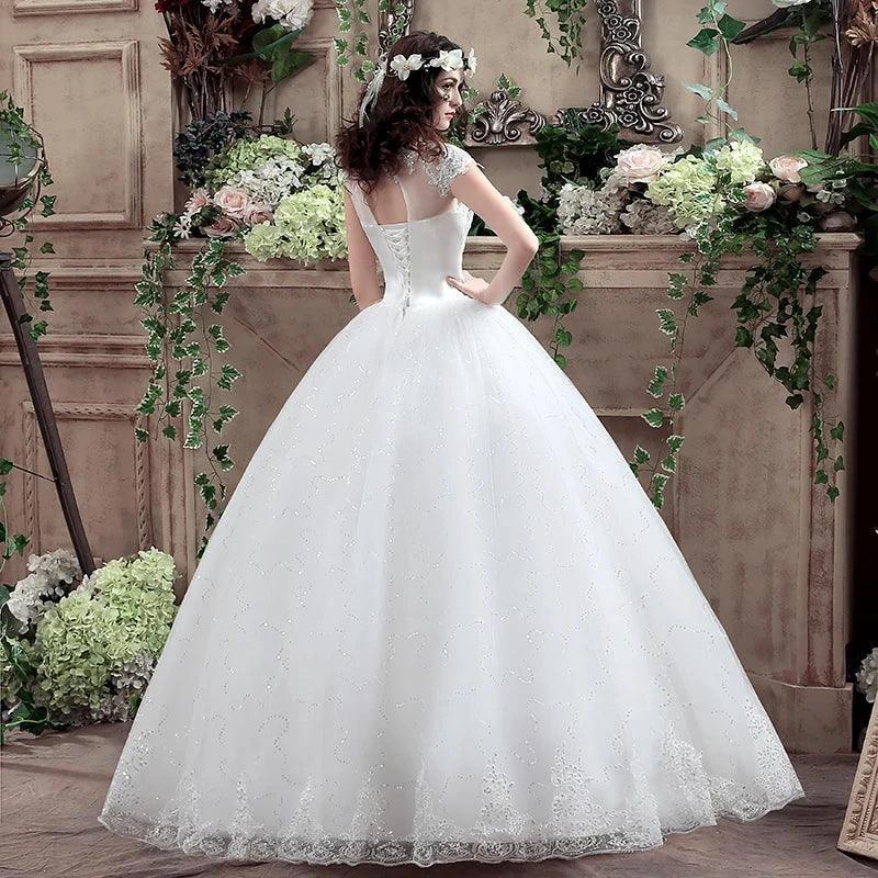 Applqiues Vestido De Noiva Cap Sleeve Wedding Dresses V-neck Vestidos De Novia