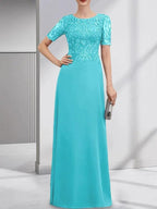 A-line Scoop Floor-Length Lace Chiffon Mother of the Bride Dress With Sequins