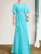 A-line Scoop Floor-Length Chiffon Mother of the Bride Dress With Cascading Ruffles Beading Sequins