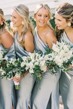 Asymmetrical Ruffle One Shoulder Bridesmaid Dresses with Slit BD141