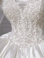 Gorgeous White Satin Lace Appliques A Line Wedding Dress,Formal Prom Dress Y8607