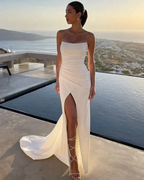 Elegant White Strapless Prom Dress White Evening Dress Y7290