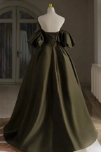 Satin Bridal Dress,Unique Wedding Dress,Army Green Bridal Dress Y4964