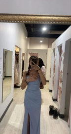 Sparkling Slit Leg Fitted Dress in Powder Blue,Charming Evening Dress Y3076