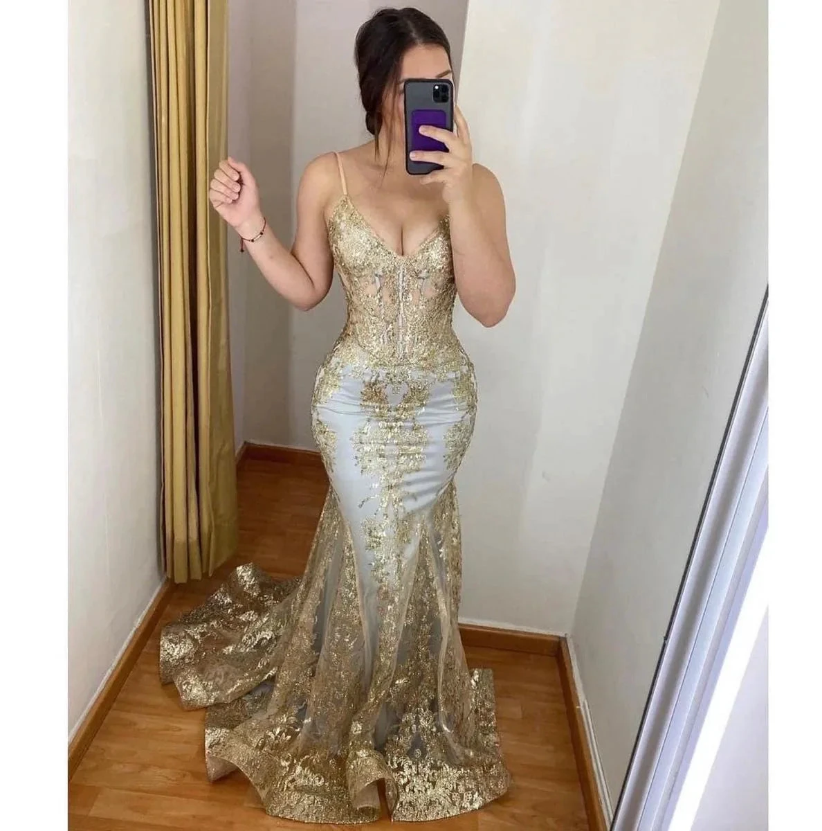 Sexy Spaghetti Straps Mermaid Evening Dress Glamorous Evening Gown Y5253
