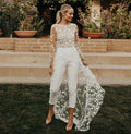 Beach Sexy Open Back Pants Suit Wedding Dresses For Women Applique Lace Long Sleeves Bridal Gowns Cheap New Vestido De Novia