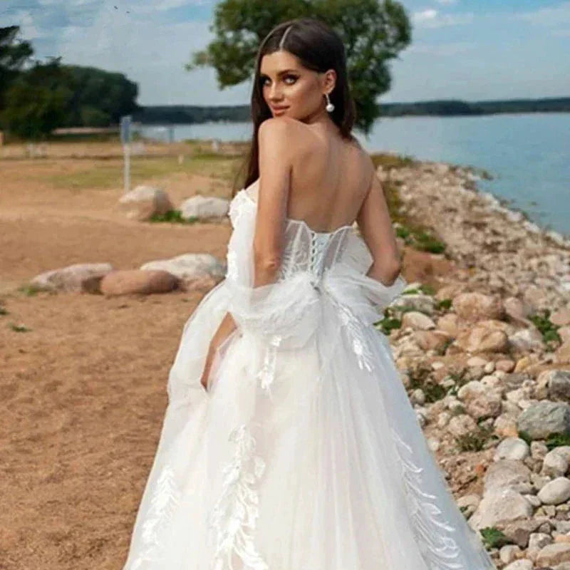 Beach Sweetheart Wedding Dresses For Women 2023 Bride Modern Lace A-LineAppliques Bridal Gown Off The Shoulder Robe De Mariée