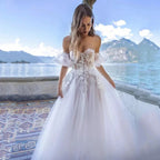 Beauteous Lace Appliques Wedding Dress Sweetheart Short Puffy Sleeves Bridal Gown Zipper Back Court Train Vestidos De Novia
