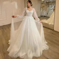 Beautiful Fluffy Long Sleeves Lace Appliques Square Neck Mopping Wedding Dresses White Fascinating Elegant Wedding Dresses Women