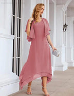 Sunnderly Chiffon Plus Size Mother of Bride Dresses with Jacket Formal Dresses for Wedding SY28073