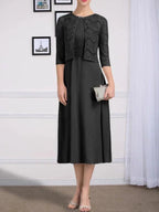 A-line Scoop Tea-Length Chiffon Mother of the Bride Dress With Pleated