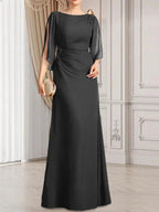 Sheath/Column Scoop Floor-Length Chiffon Mother of the Bride Dress With Pleated Beading