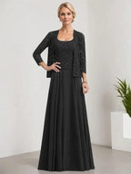 A-line Square Floor-Length Lace Chiffon Mother of the Bride Dress With Sequins