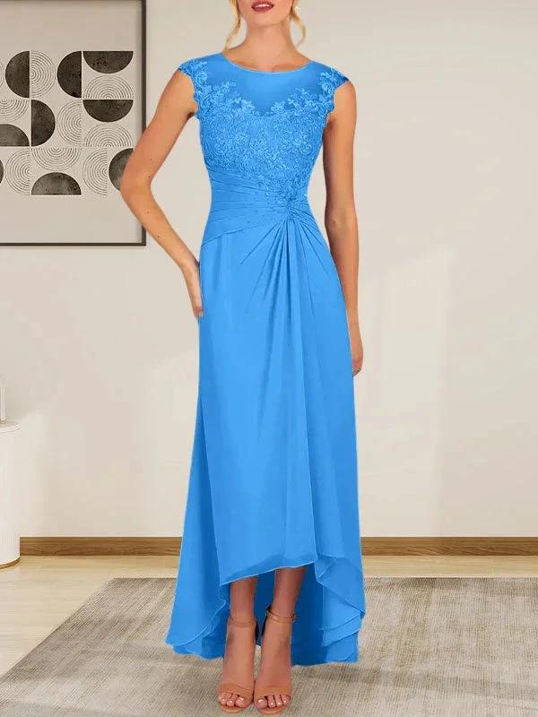 Champagne A-Line Scoop Lace Chiffon Dress
