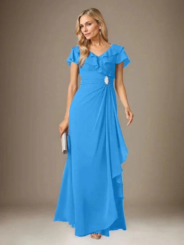 Stormy A-Line V-Neck Ruched Chiffon Dress