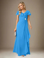 Stormy A-Line V-Neck Ruched Chiffon Dress