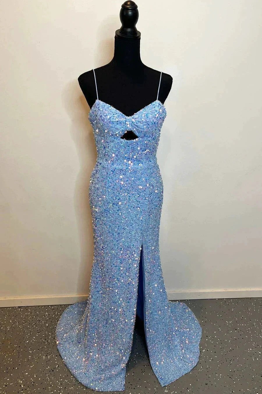 Cut Out Prom Dresses with Slit Spaghetti Strap Prom Dress SYP146