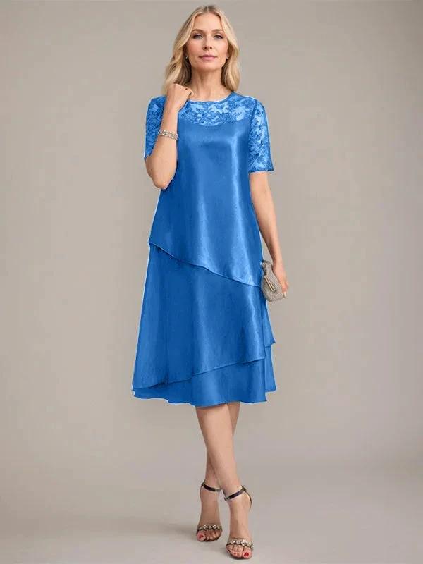 A-Line Scoop Knee-Length Mother of the Bride Dress With Applique & Sequins