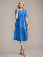 A-Line Scoop Knee-Length Mother of the Bride Dress With Applique & Sequins