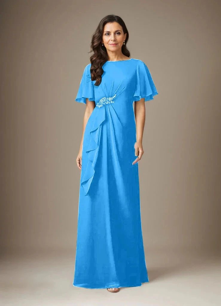 Dark Navy Sheath Beaded Chiffon Dress