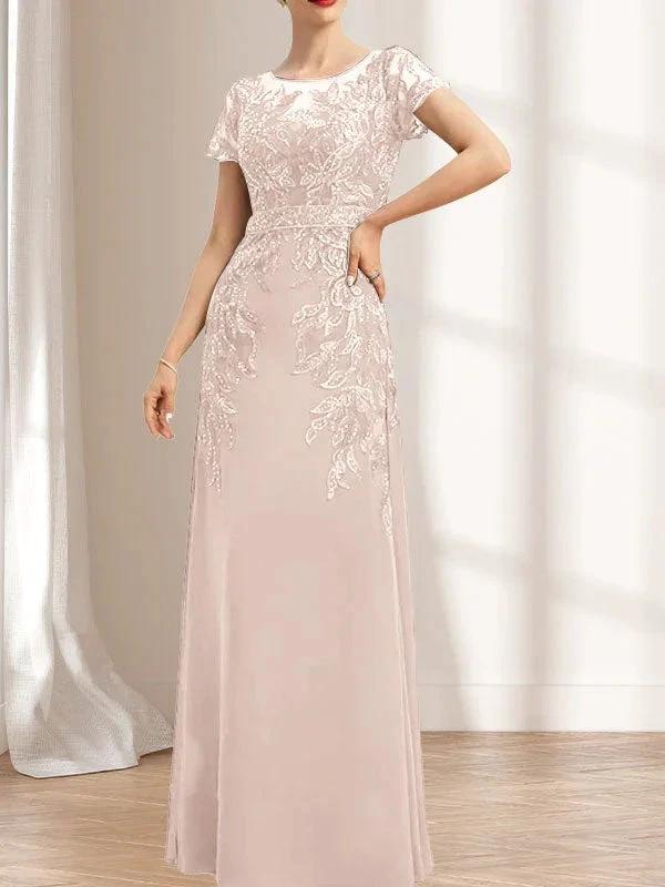Sheath/Column Scoop Illusion Floor-Length Lace Chiffon Mother of the Bride Dress With Sequins