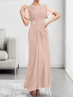 A-line Scoop Illusion Tea-Length Chiffon Lace Mother of the Bride Dress With Beading Sequins