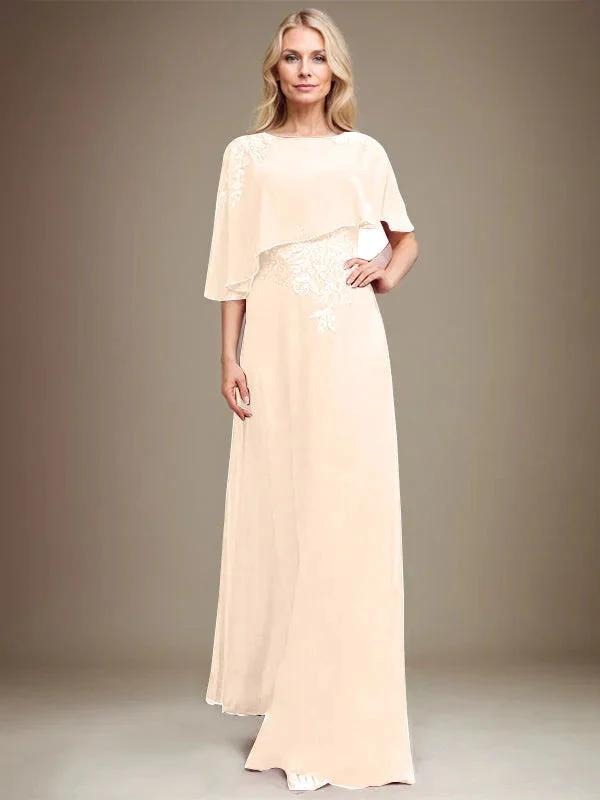 A-line Scoop Floor-Length Chiffon Lace Mother of the Bride Dress With Sequins Beading