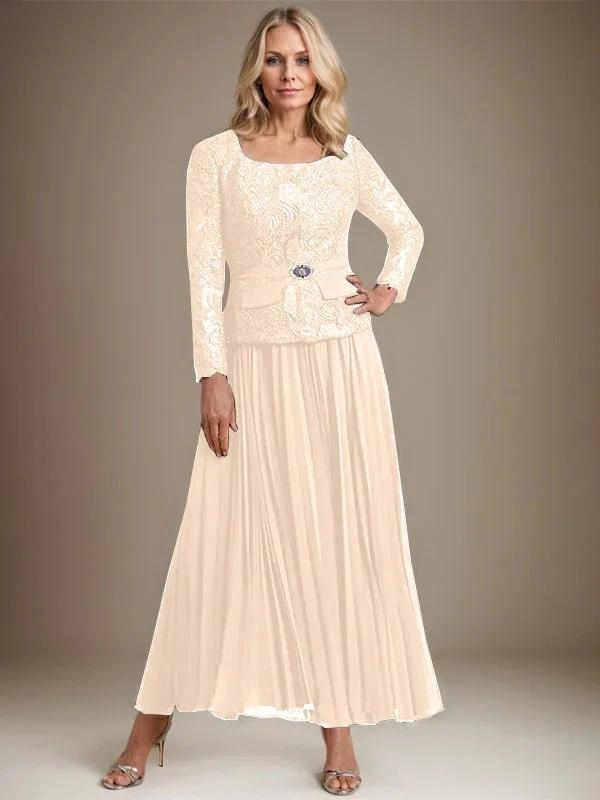 A-line Square Ankle-Length Chiffon Mother of the Bride Dress With Pleated