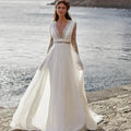 Wedding Dresses A-Line V-Neck Bridal Gowns Long Sleeves Chiffon And Satin Robes For Formal Party 2024 Vestidos De Novia
