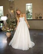 Bohemian Wedding Gowns A-Line Women's Sweetheart Bridal Dresses Sexy Sleeveless Sparkling Tulle Robe Vestidos Fiesta فستان