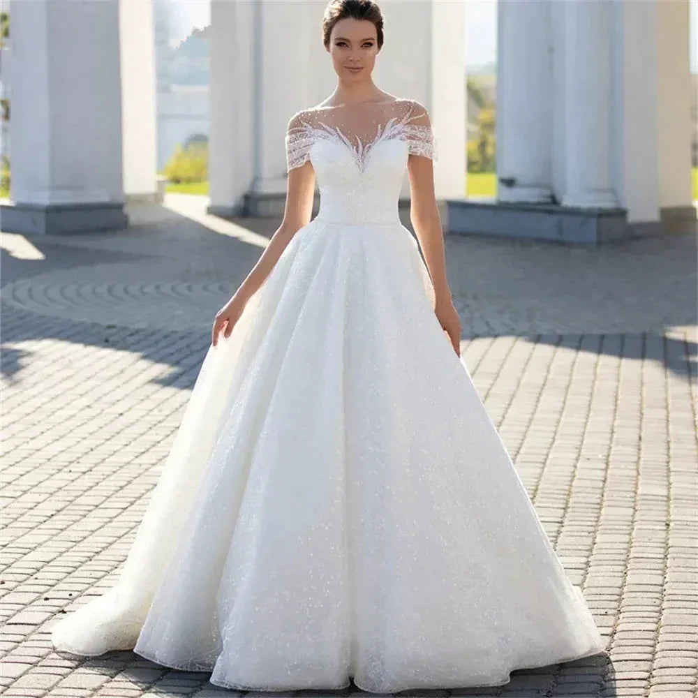 Boho Lace Appliques Wedding Dresses A Line Fuffy Tulle Ball Gowns Sexy Sleeveless Woman's Formal Beach Party Vestido De Novia