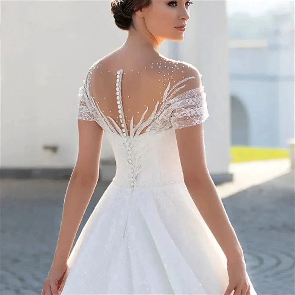 Boho Lace Appliques Wedding Dresses A Line Fuffy Tulle Ball Gowns Sexy Sleeveless Woman's Formal Beach Party Vestido De Novia
