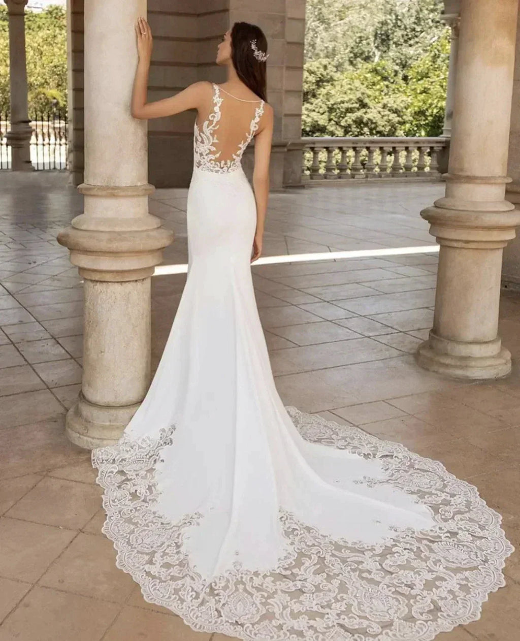 Brush Train Mermaid Wedding Dresses Sexy Depp V-neck Vestidos De Novia Sleeveless Appliques Vestido De Noiva