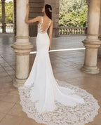 Brush Train Mermaid Wedding Dresses Sexy Depp V-neck Vestidos De Novia Sleeveless Appliques Vestido De Noiva
