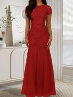 Dark Navy Mermaid Scoop Sequins Tulle Dress